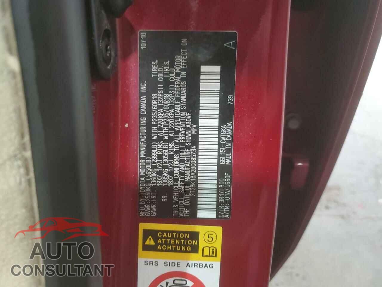 LEXUS RX350 2011 - 2T2BK1BA2BC085734