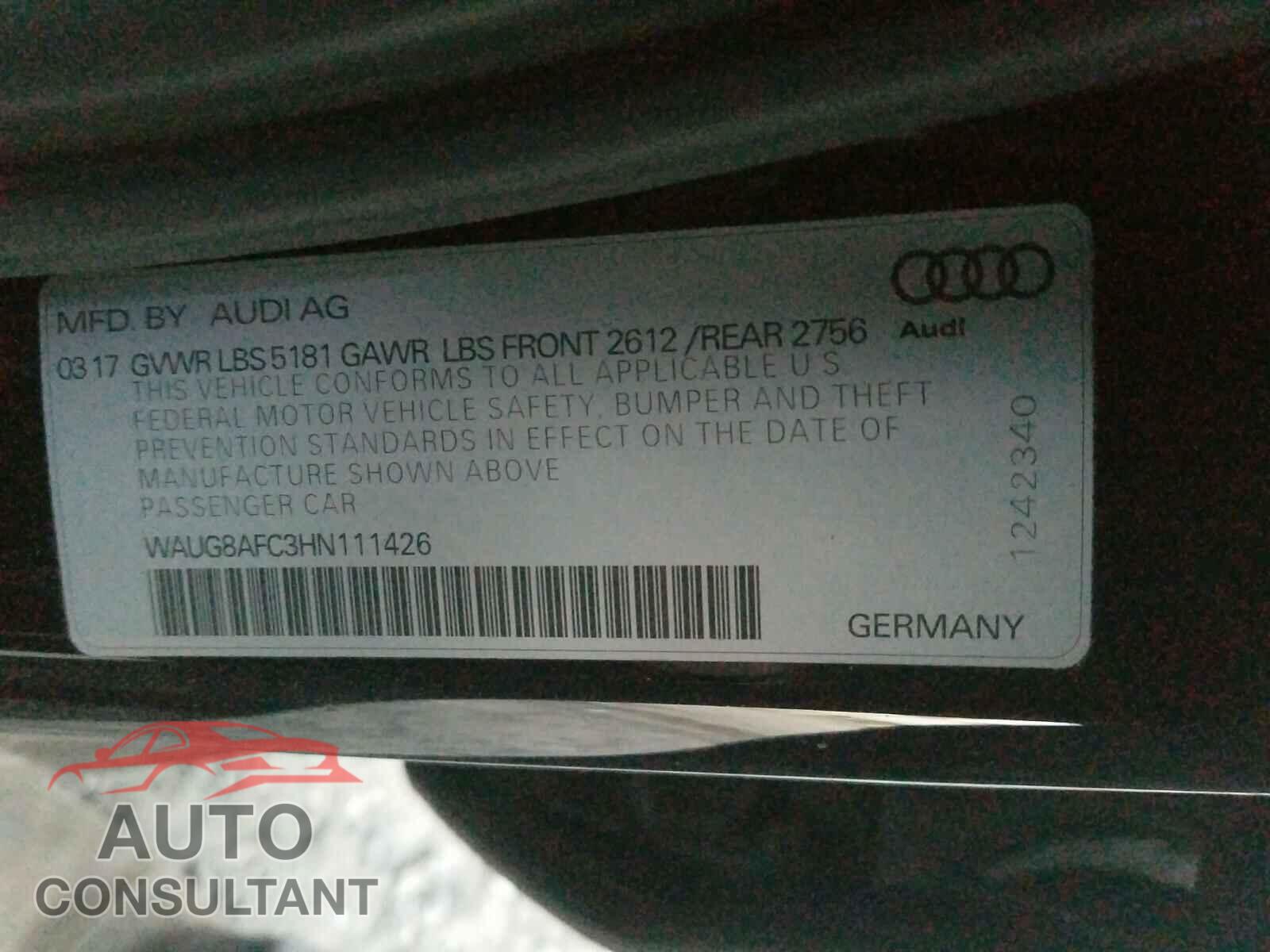 AUDI A6 2017 - WAUG8AFC3HN111426