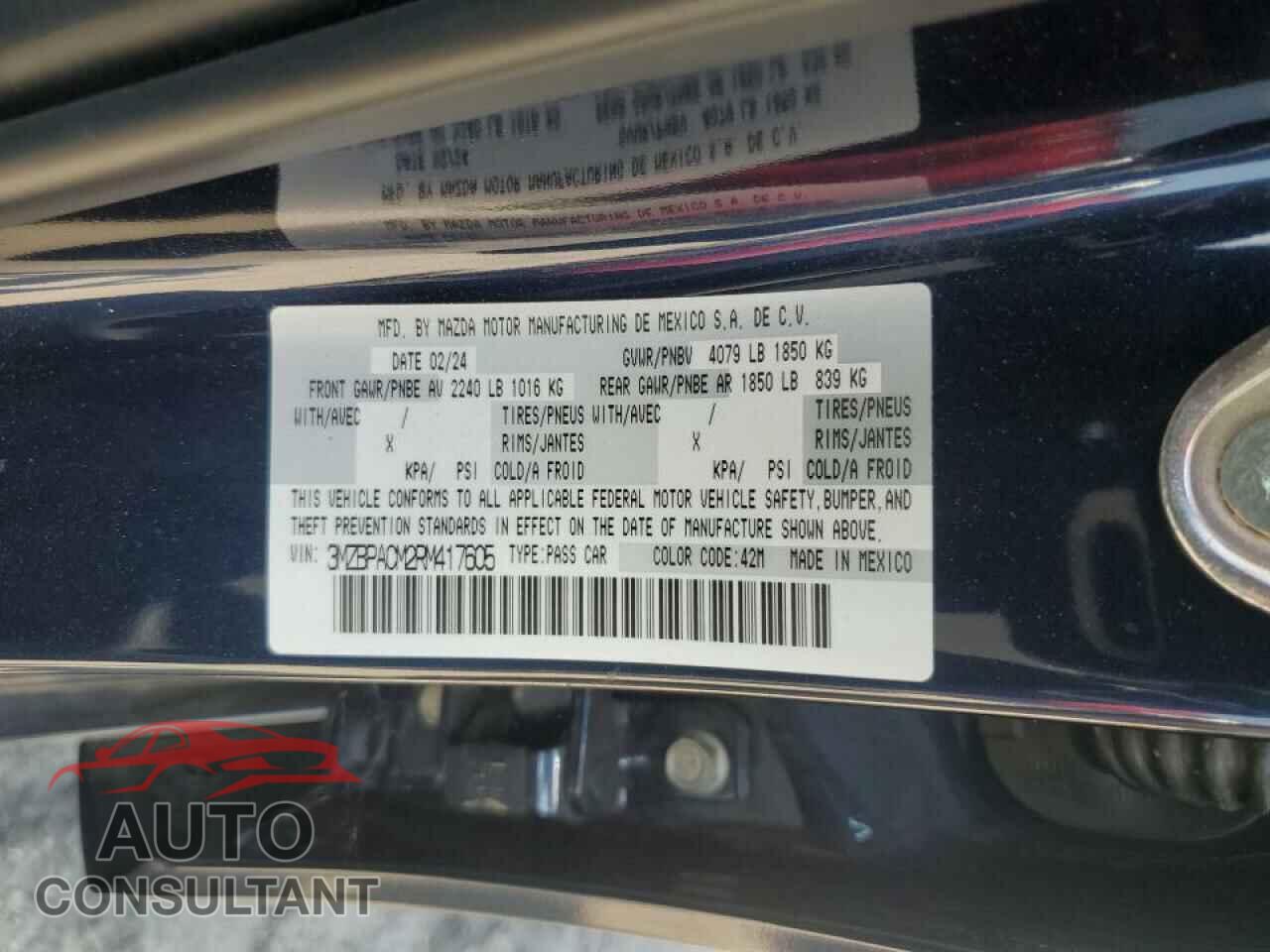 MAZDA 3 2024 - 3MZBPACM2RM417605