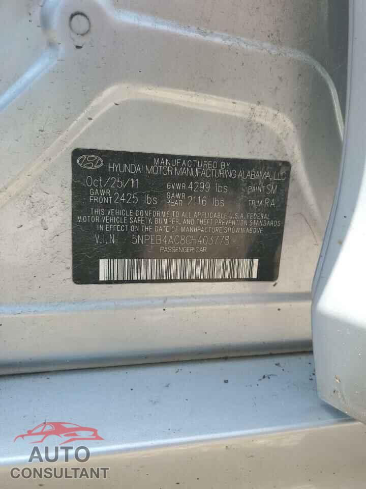 HYUNDAI SONATA 2012 - 5NPEB4AC8CH403778