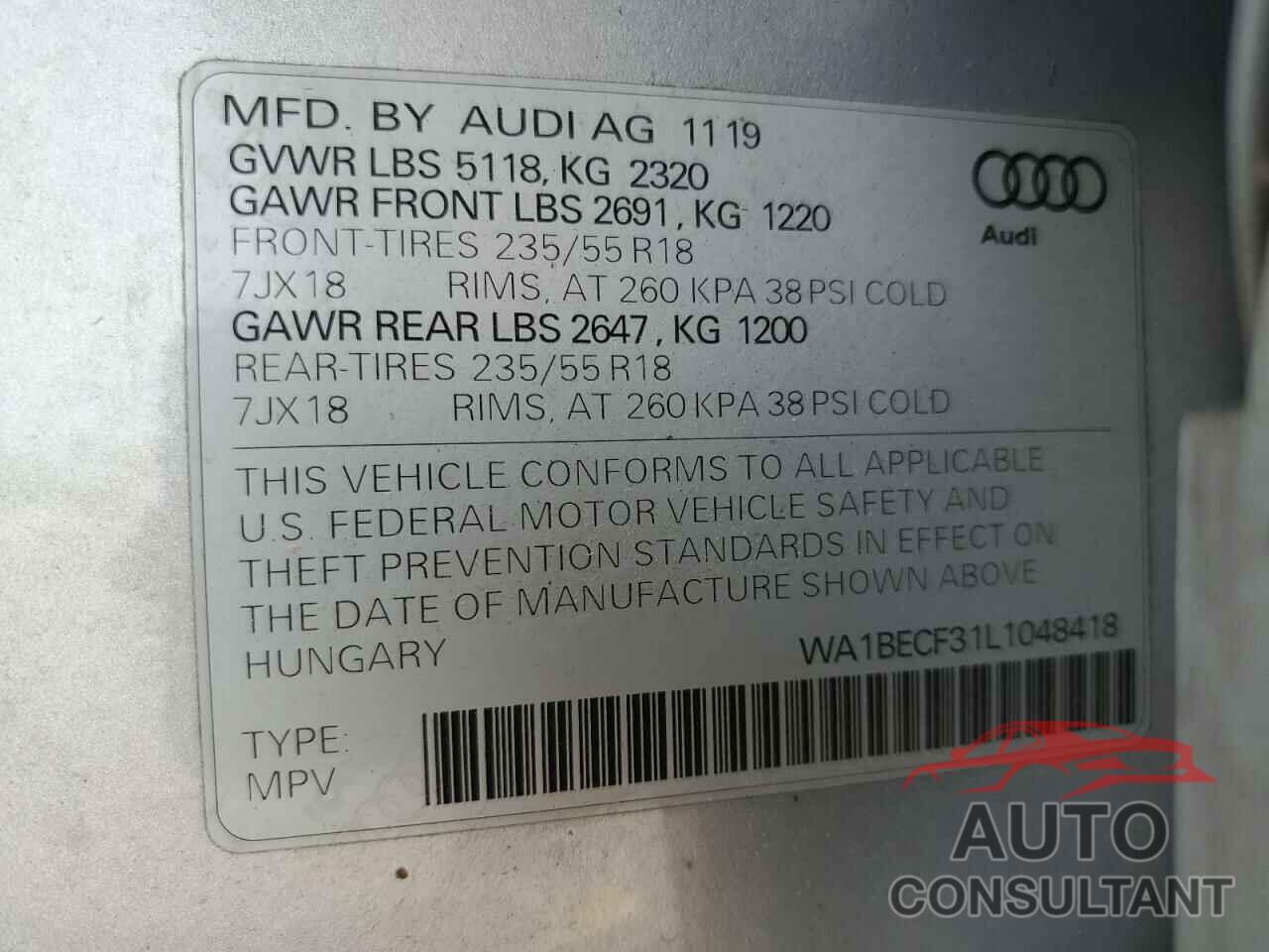 AUDI Q3 2020 - WA1BECF31L1048418