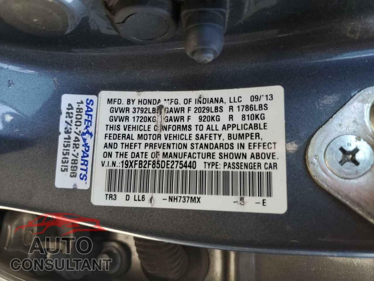 HONDA CIVIC 2013 - 19XFB2F85DE275440