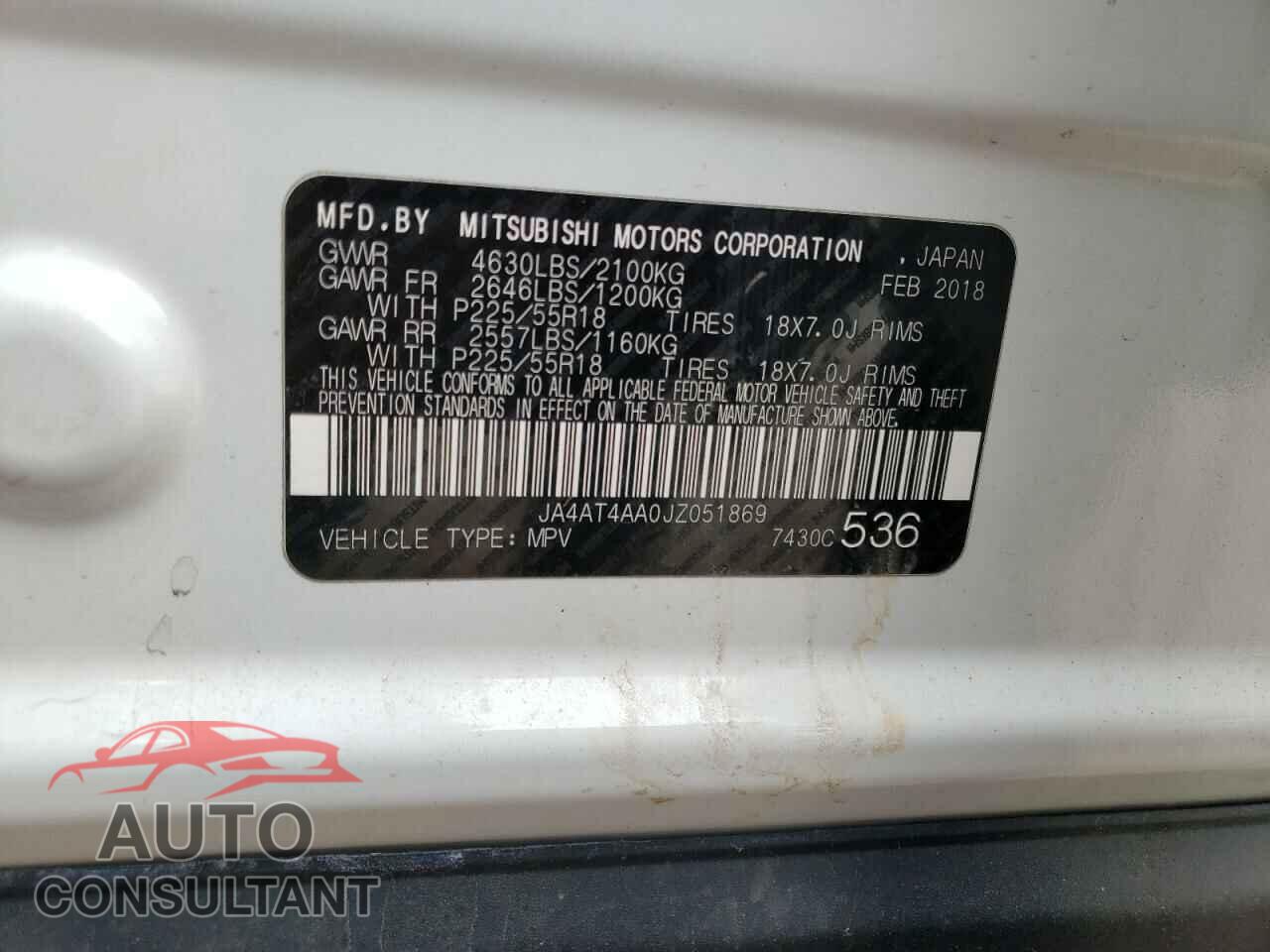 MITSUBISHI ECLIPSE 2018 - JA4AT4AA0JZ051869