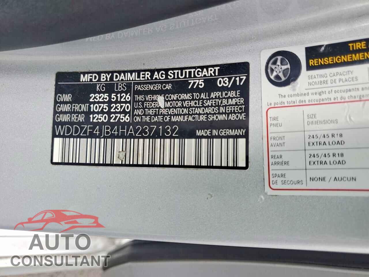 MERCEDES-BENZ E-CLASS 2017 - WDDZF4JB4HA237132