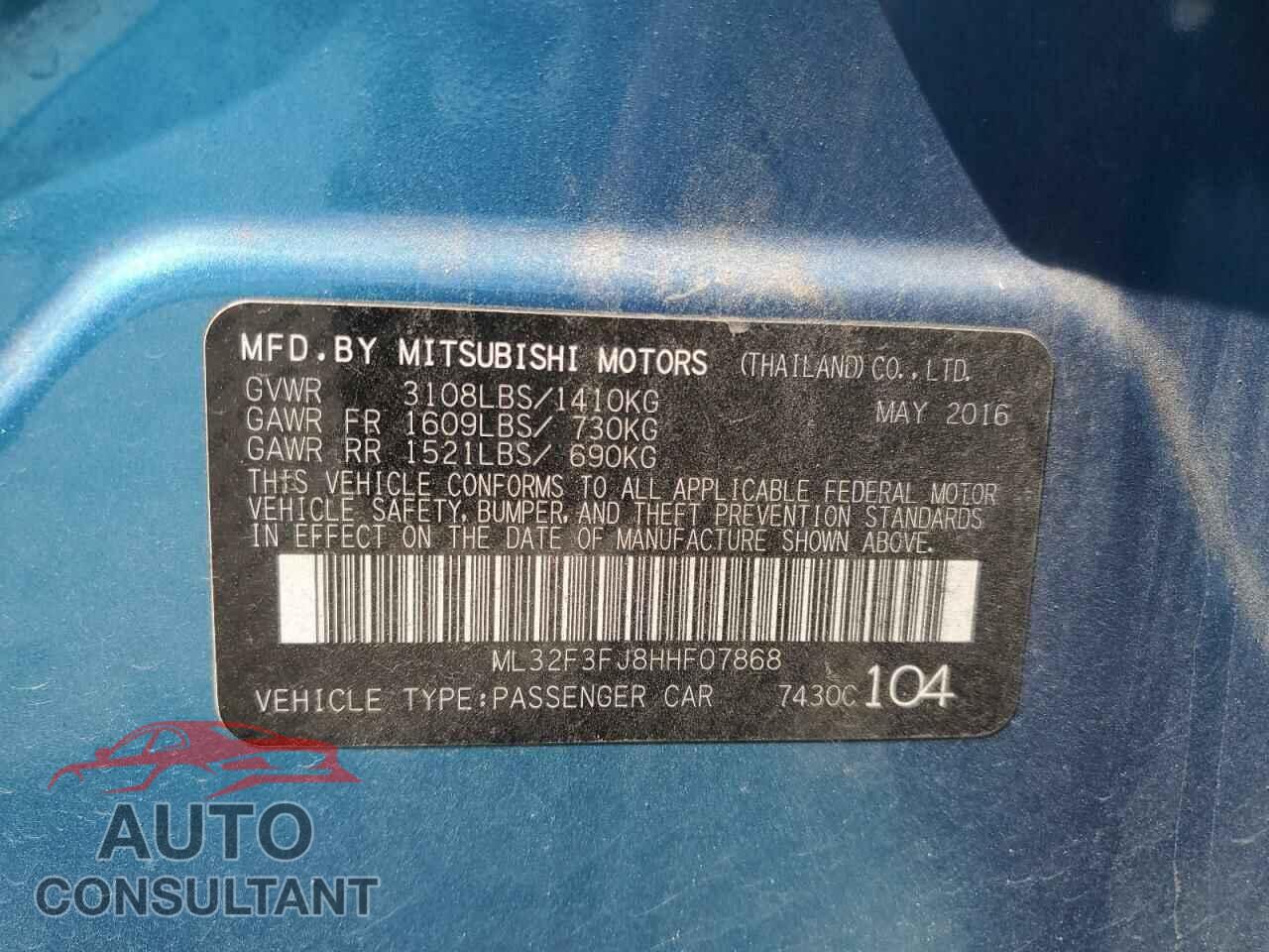 MITSUBISHI MIRAGE 2017 - ML32F3FJ8HHF07868