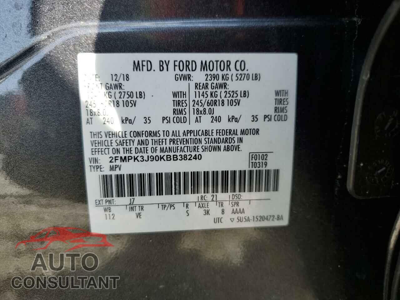 FORD EDGE 2019 - 2FMPK3J90KBB38240