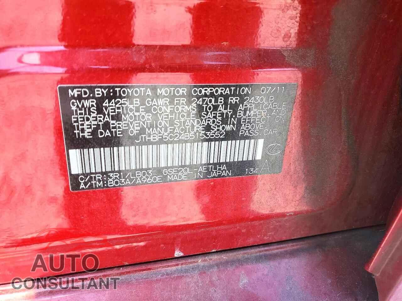 LEXUS IS 2011 - JTHBF5C24B5153552