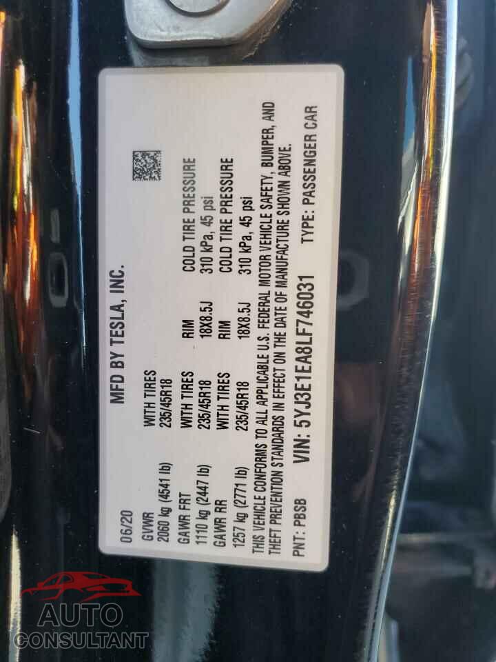 TESLA MODEL 3 2020 - 5YJ3E1EA8LF746031