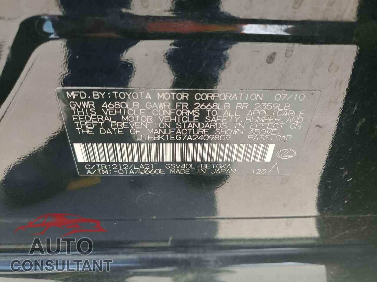 LEXUS ES350 2010 - JTHBK1EG7A2409809