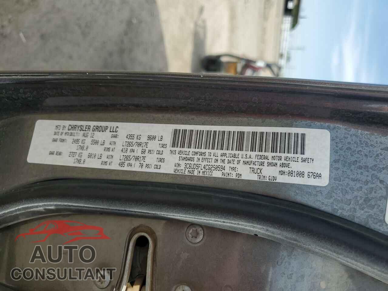 DODGE RAM 2500 2012 - 3C6UD5FL4CG250594