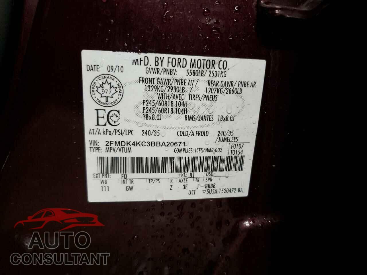 FORD EDGE 2011 - 2FMDK4KC3BBA20671