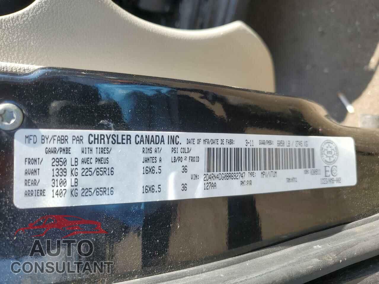 DODGE CARAVAN 2011 - 2D4RN4DG0BR692747
