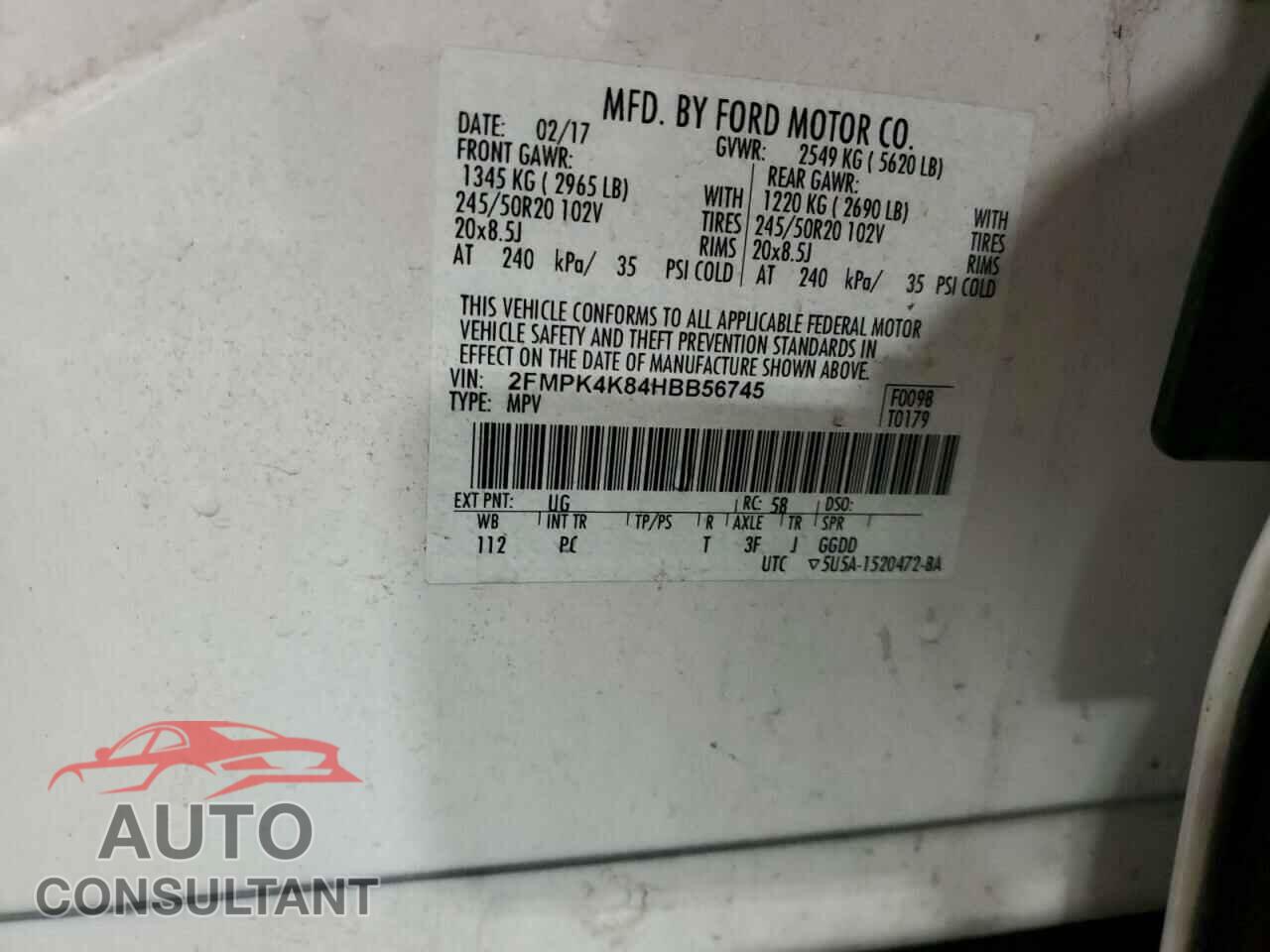FORD EDGE 2017 - 2FMPK4K84HBB56745
