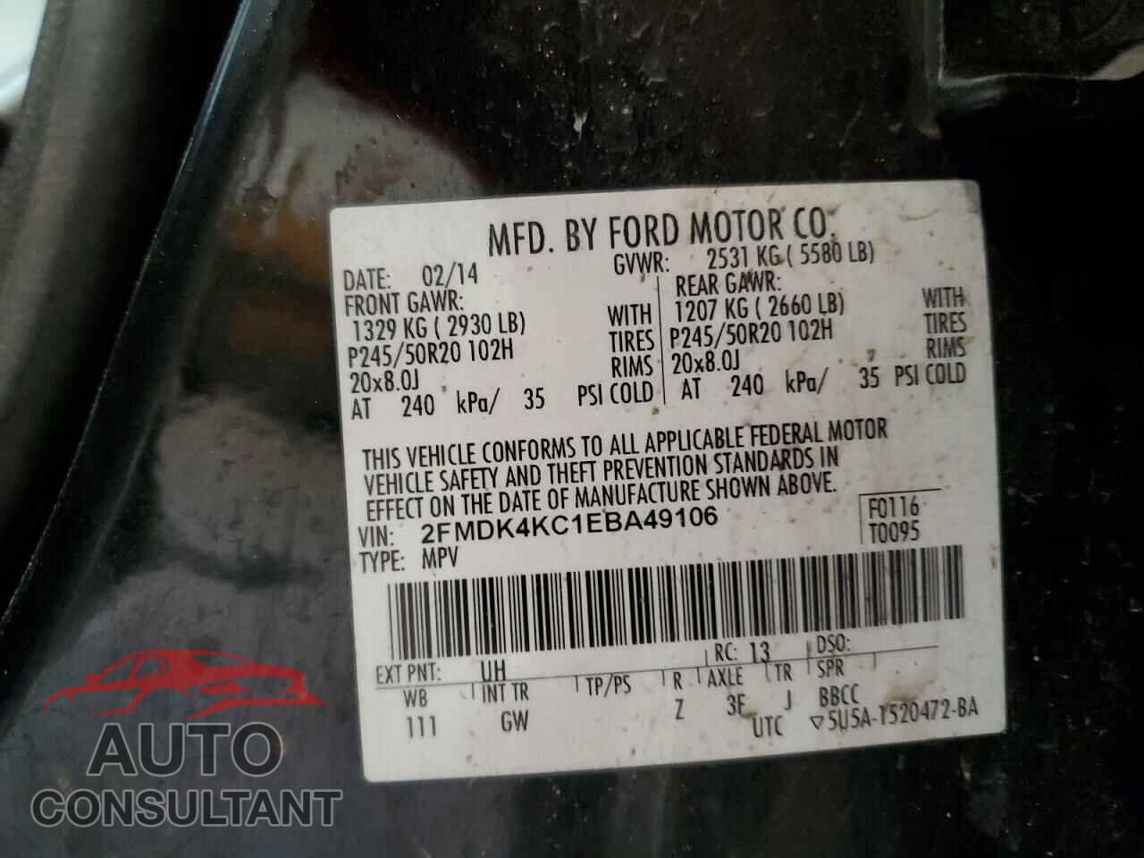 FORD EDGE 2014 - 2FMDK4KC1EBA49106