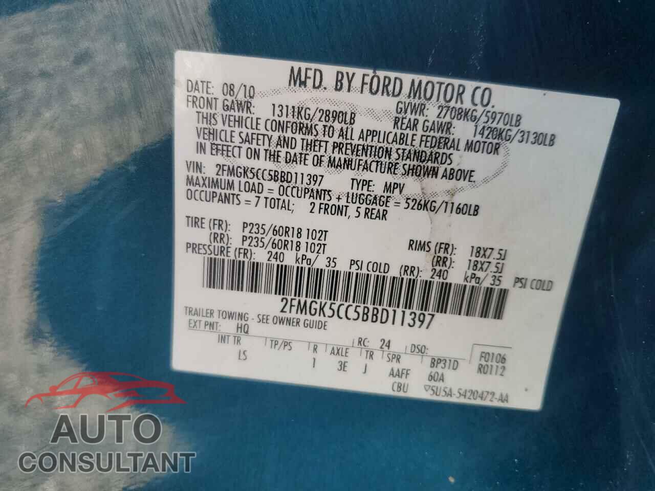 FORD FLEX 2011 - 2FMGK5CC5BBD11397