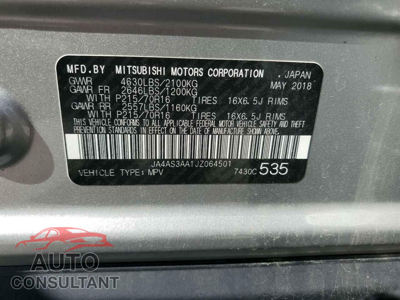 MITSUBISHI ECLIPSE 2018 - JA4AS3AA1JZ064501