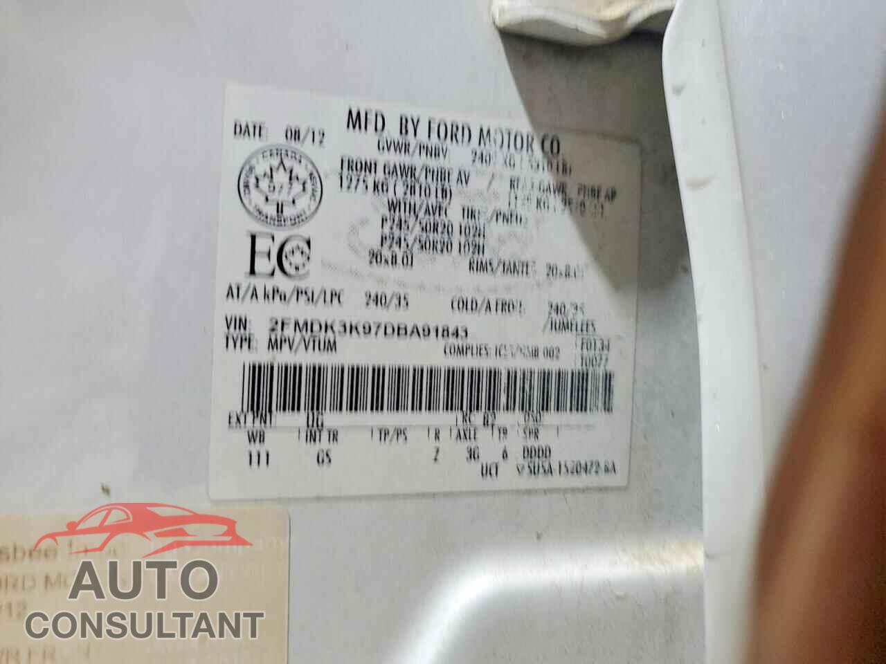 FORD EDGE 2013 - 2FMDK3K97DBA91843