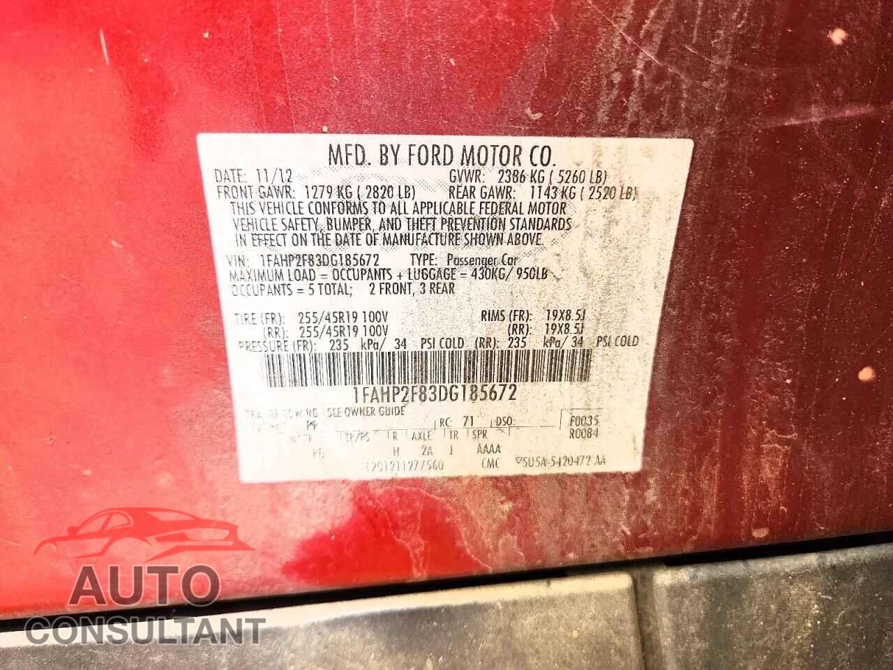 FORD TAURUS 2013 - 1FAHP2F83DG185672