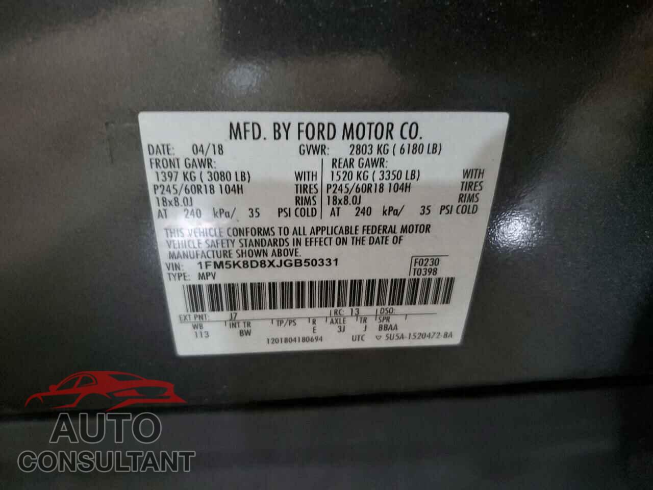 FORD EXPLORER 2018 - 1FM5K8D8XJGB50331