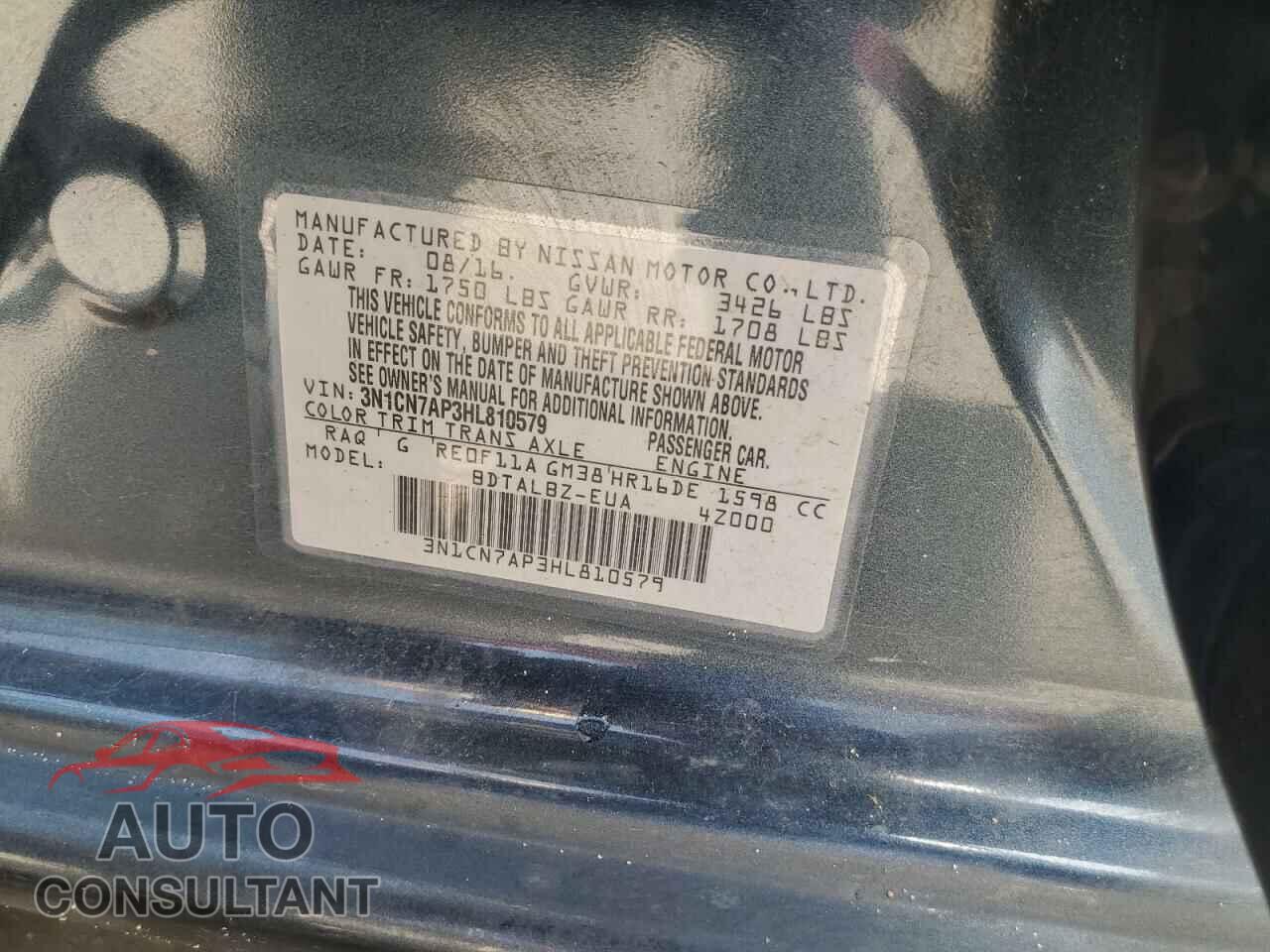 NISSAN VERSA 2017 - 3N1CN7AP3HL810579