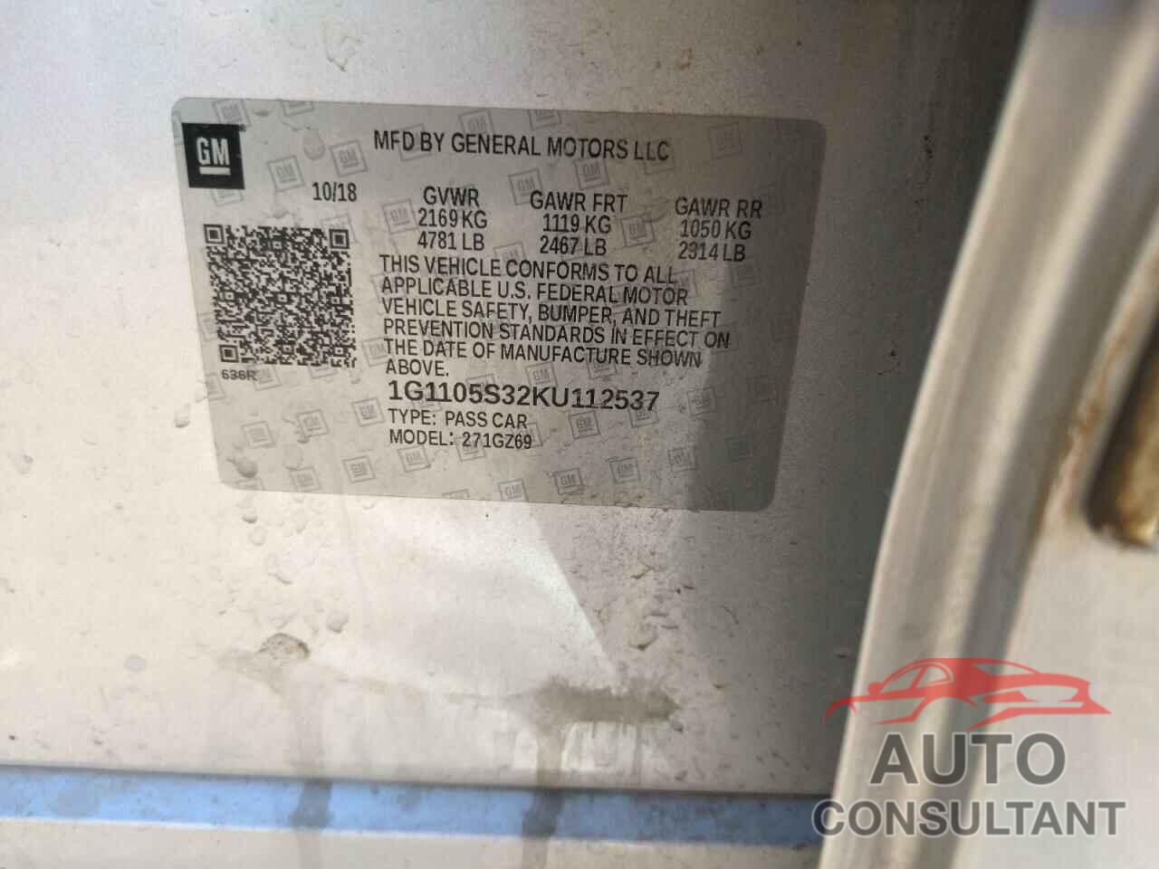 CHEVROLET IMPALA 2019 - 1G1105S32KU112537