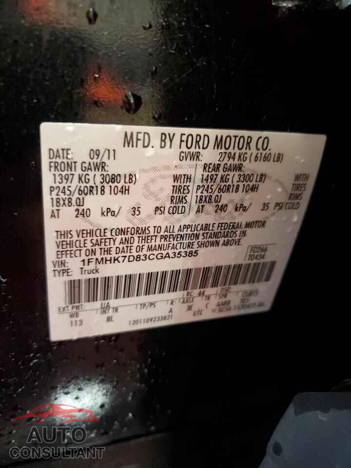 FORD EXPLORER 2012 - 1FMHK7D83CGA35385