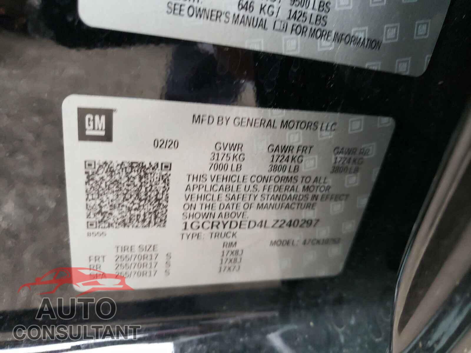 CHEVROLET SILVERADO 2020 - 1GCRYDED4LZ240297