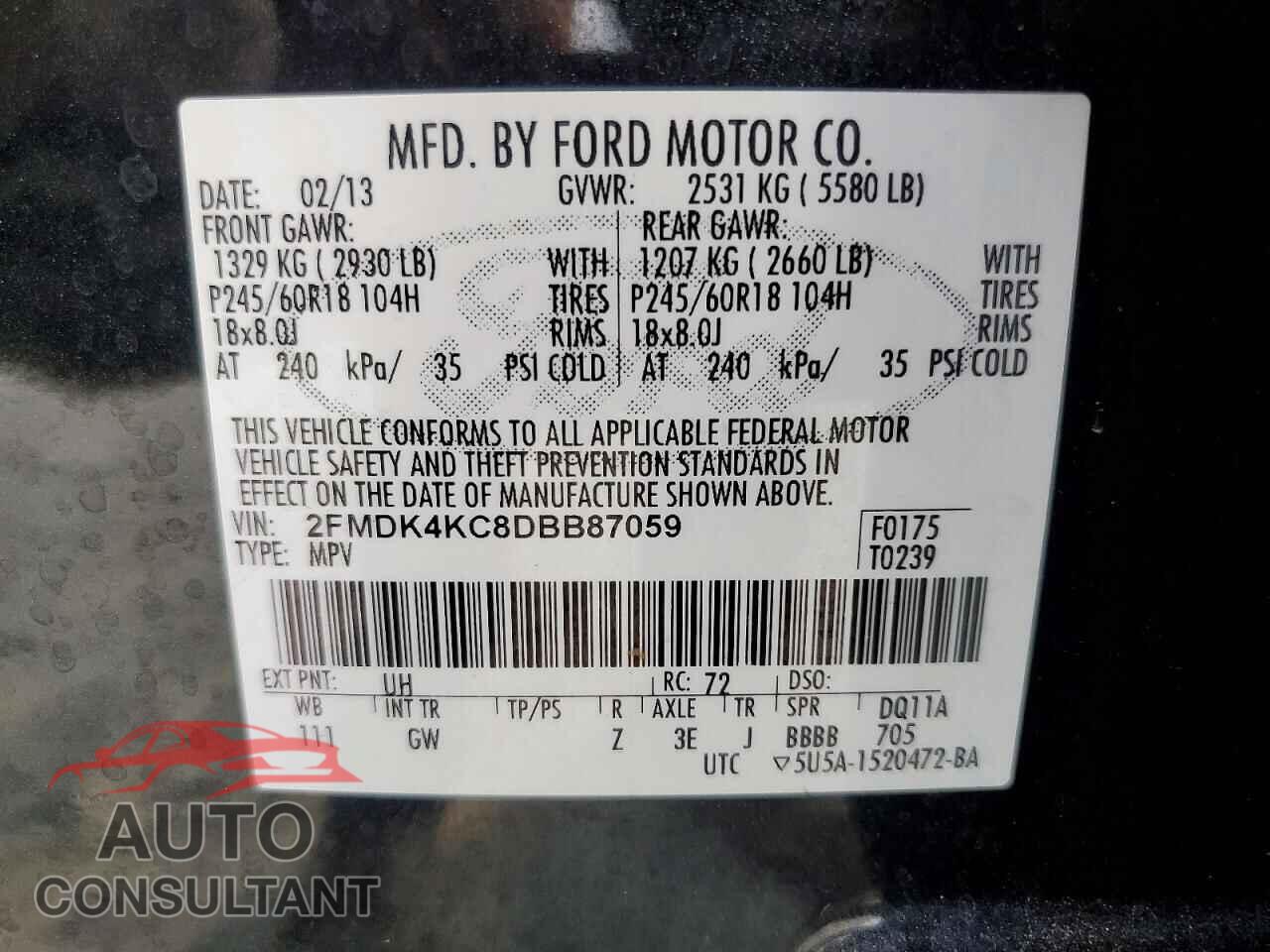 FORD EDGE 2013 - 2FMDK4KC8DBB87059
