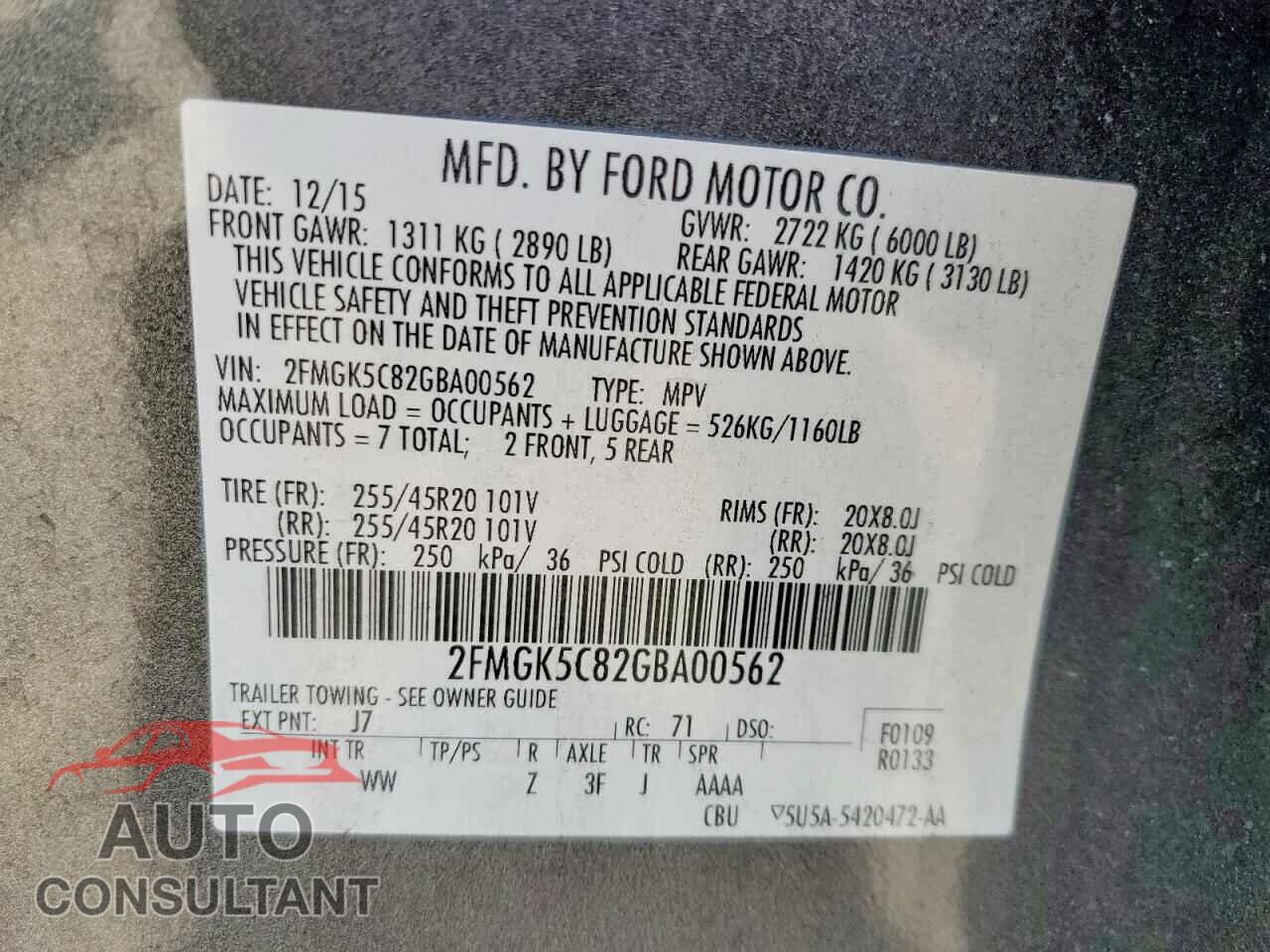 FORD FLEX 2016 - 2FMGK5C82GBA00562