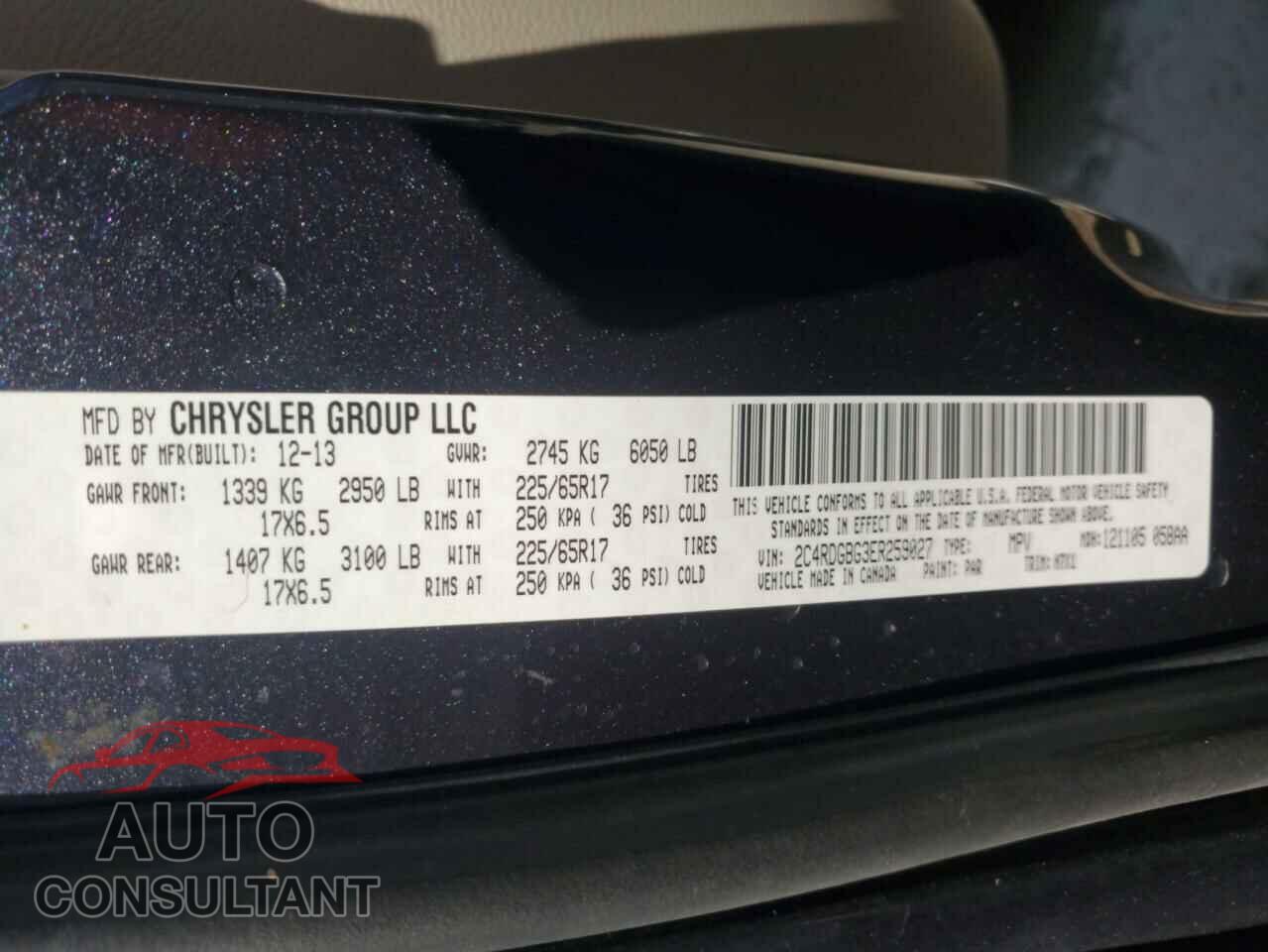 DODGE CARAVAN 2014 - 2C4RDGBG3ER259027