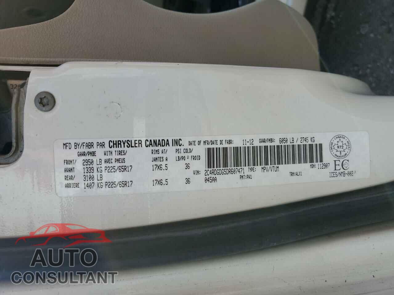 DODGE CARAVAN 2013 - 2C4RDGDG5DR607471