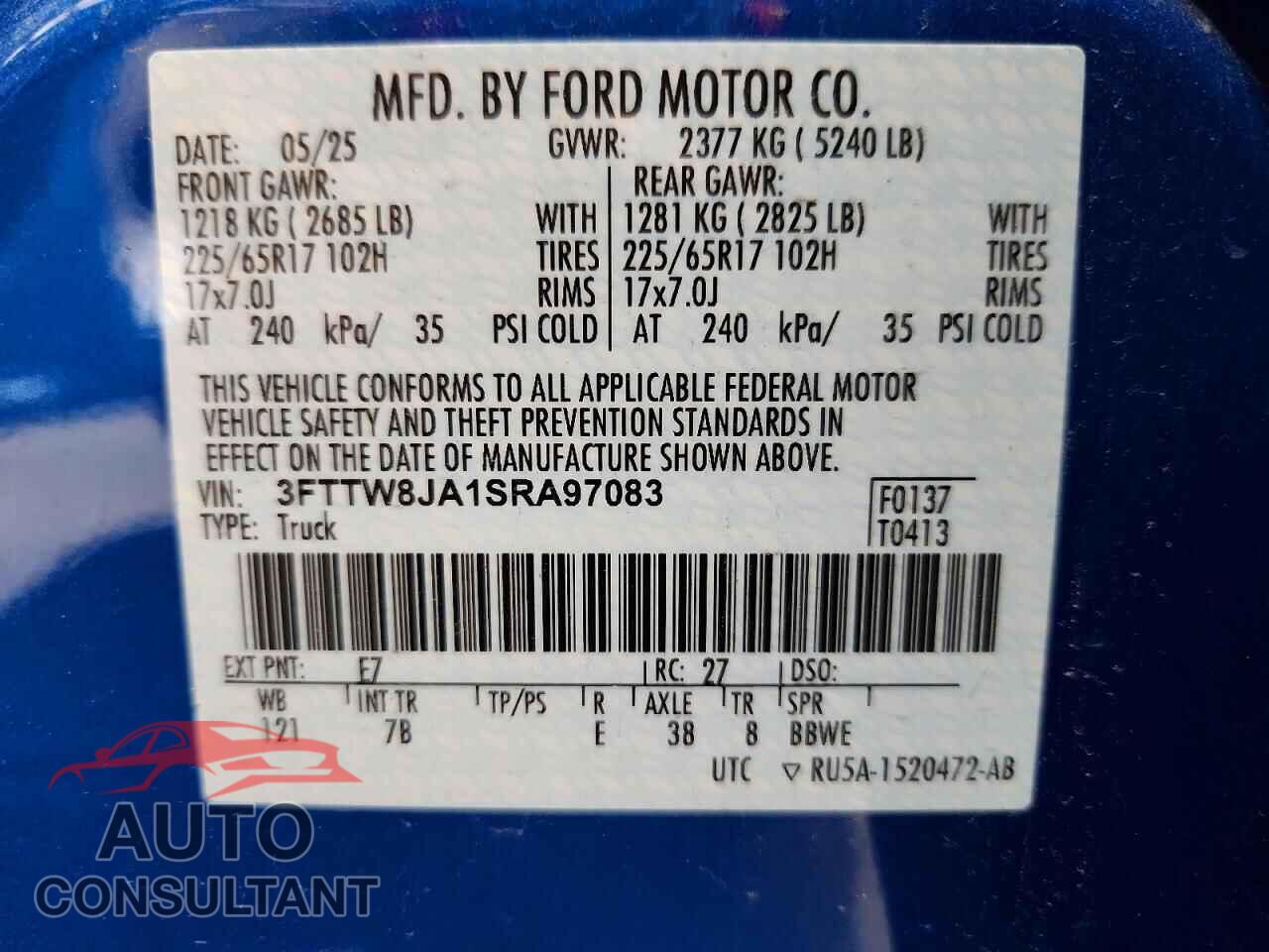 FORD MAVERICK 2025 - 3FTTW8JA1SRA97083
