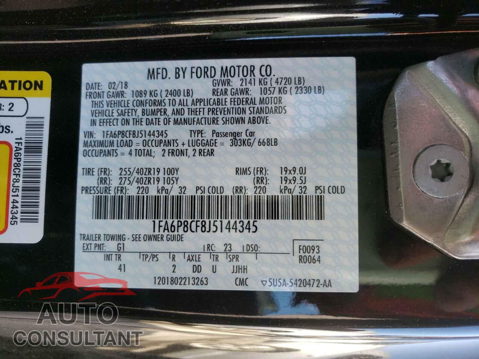 FORD MUSTANG 2018 - 1FA6P8CF8J5144345