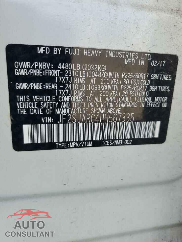 SUBARU FORESTER 2017 - JF2SJARC4HH567335
