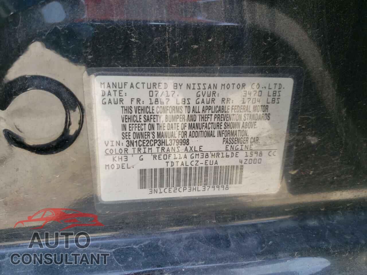 NISSAN VERSA 2017 - 3N1CE2CP3HL379998