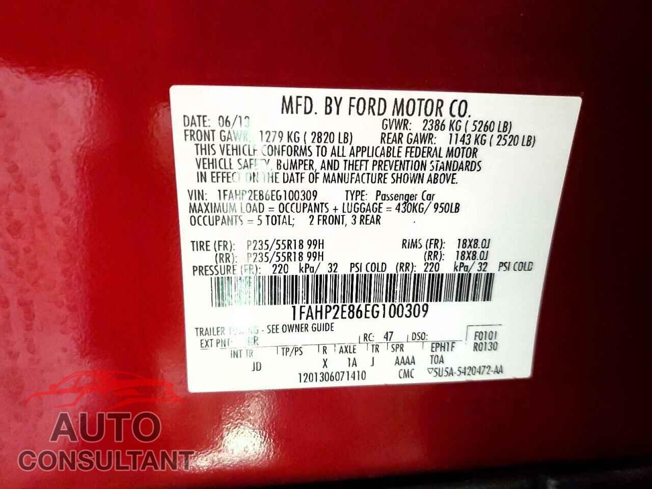 FORD TAURUS 2014 - 1FAHP2E86EG100309