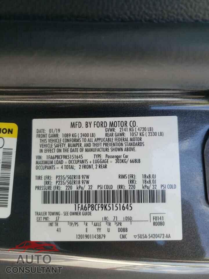 FORD MUSTANG 2019 - 1FA6P8CF9K5151645
