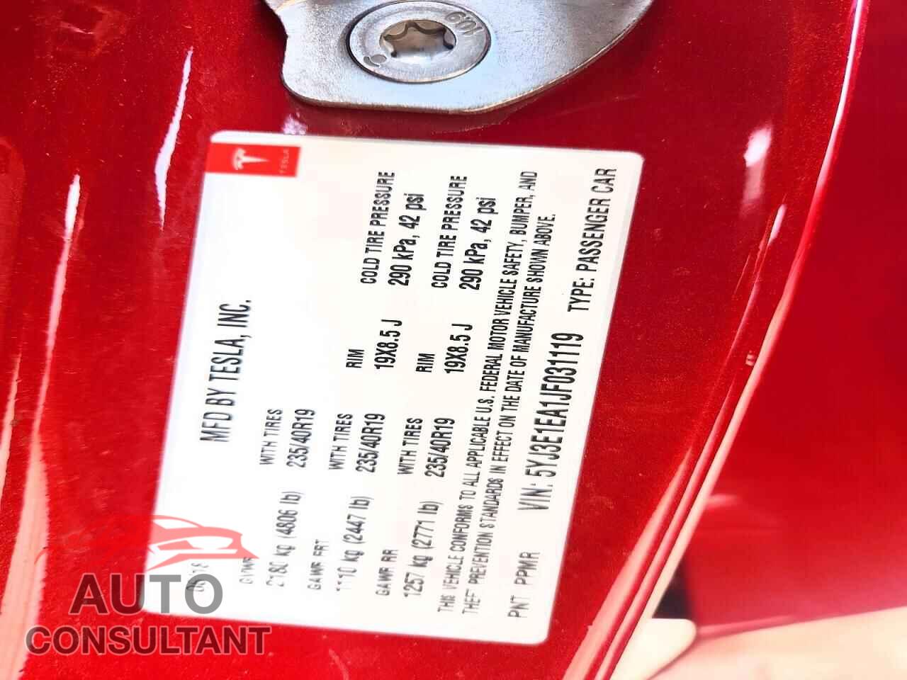 TESLA MODEL 3 2018 - 5YJ3E1EA1JF031119