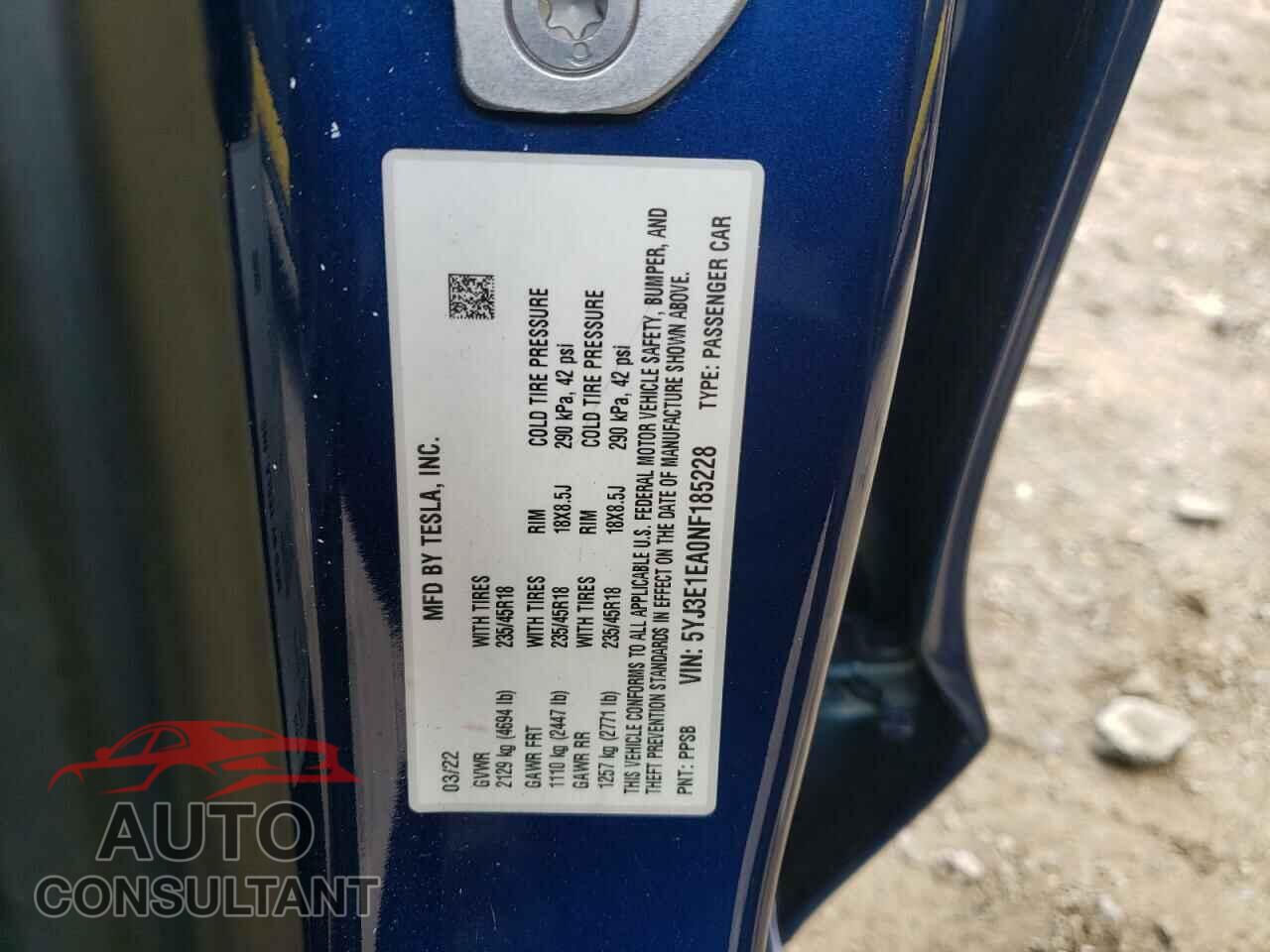 TESLA MODEL 3 2022 - 5YJ3E1EA0NF185228