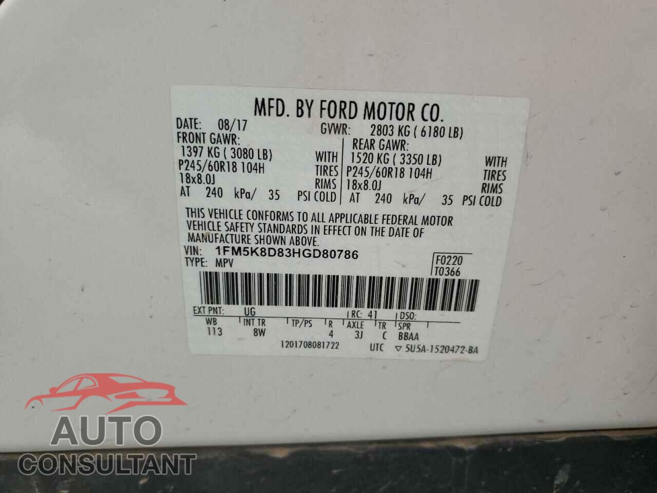 FORD EXPLORER 2017 - 1FM5K8D83HGD80786