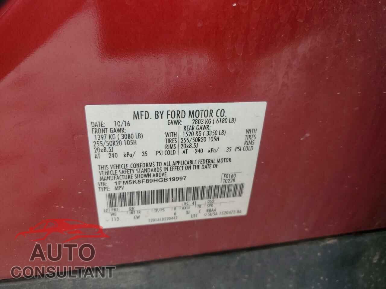FORD EXPLORER 2017 - 1FM5K8F89HGB19997