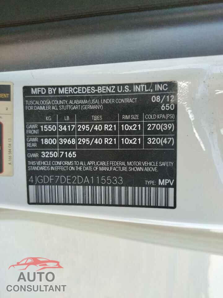 MERCEDES-BENZ GL-CLASS 2013 - 4JGDF7DE2DA115533