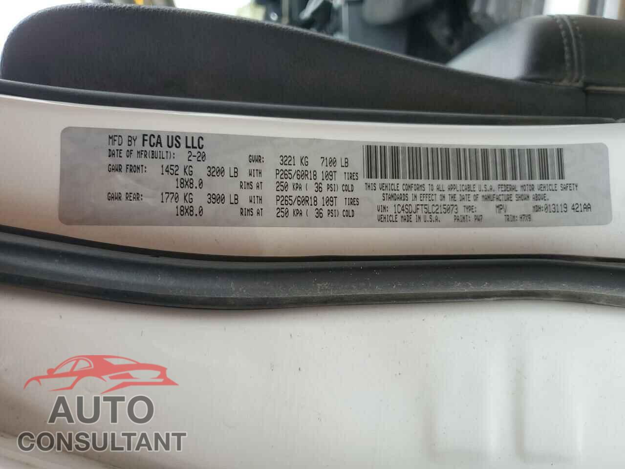 DODGE DURANGO 2020 - 1C4SDJFT5LC215073