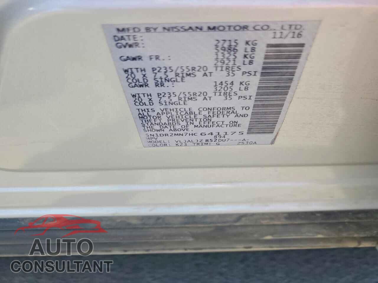NISSAN PATHFINDER 2017 - 5N1DR2MN7HC641175