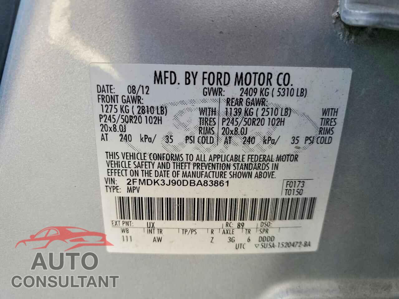 FORD EDGE 2013 - 2FMDK3J90DBA83861