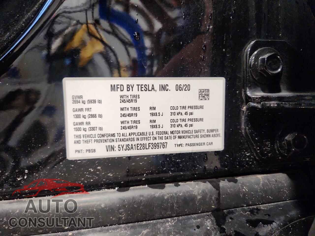 TESLA MODEL S 2020 - 5YJSA1E28LF399767