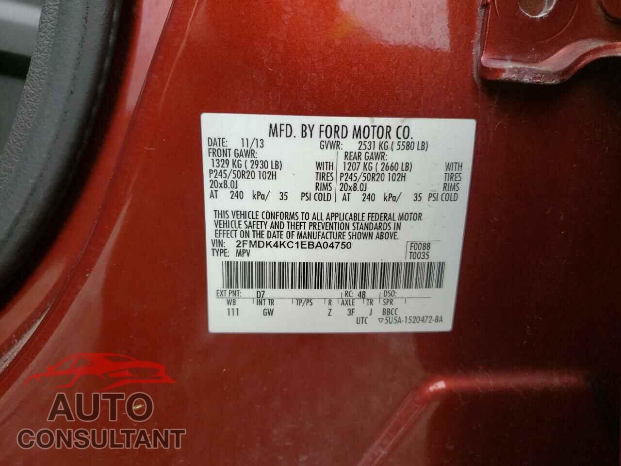 FORD EDGE 2014 - 2FMDK4KC1EBA04750