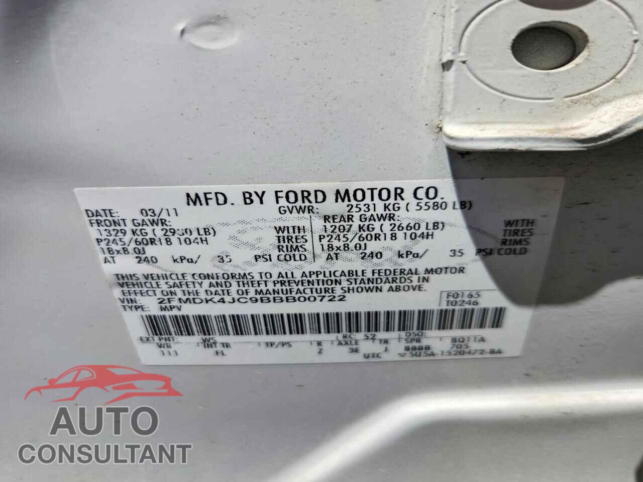 FORD EDGE 2011 - 2FMDK4JC9BBB00722