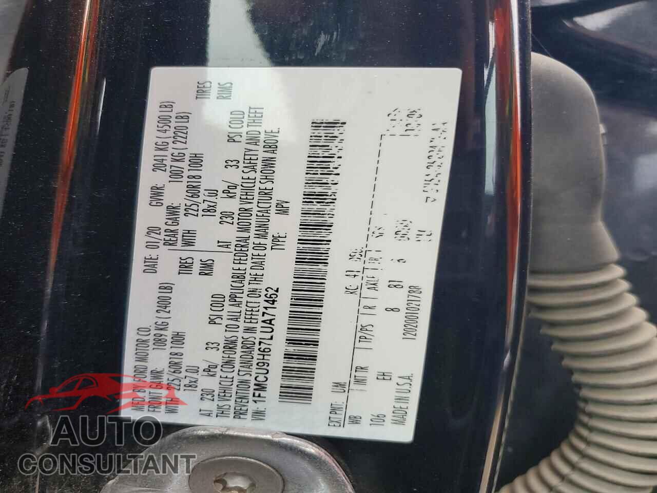 FORD ESCAPE 2020 - 1FMCU9H67LUA71462