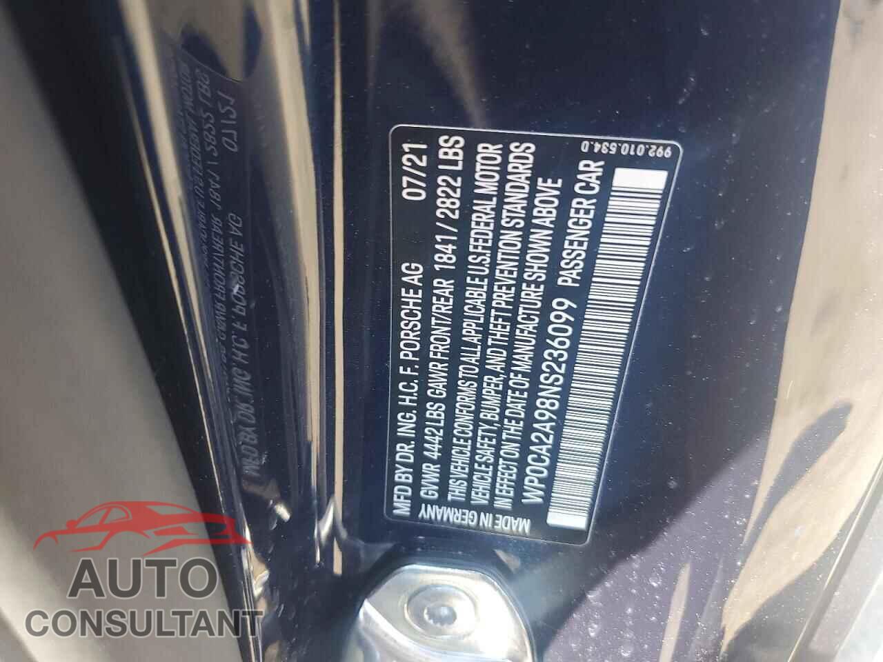 PORSCHE 911 2022 - WP0CA2A98NS236099